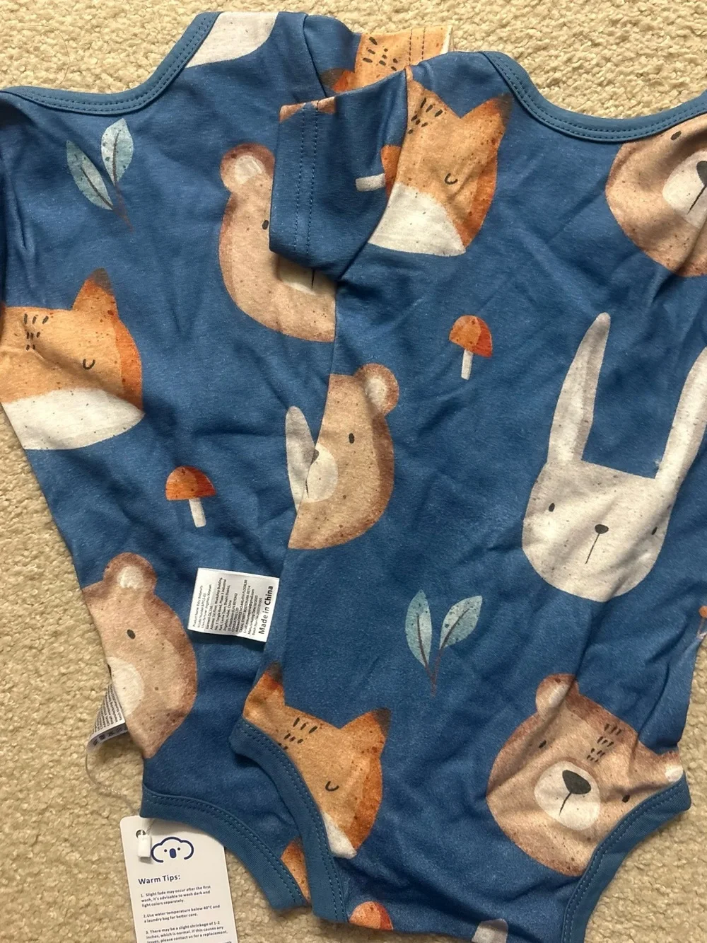 Turmewu Blue Woodland Animals Baby One-Piece (2-Pack) Boys 3-6 months NWT